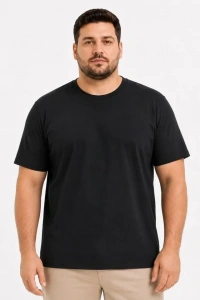 Erkek Battal Big Size Basic Tişört Bisiklet Yaka Rahat Kalıp T-Shirt - Siyah