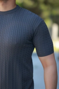 Erkek Bisiklet Yaka örgü Desenli Kısa örme Triko Kısa Kollu T-shirt