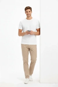 Erkek Bisiklet Yaka Tişört Regular Kalıp Basic Pamuklu Günlük Kullanım T-shirt - Beyaz