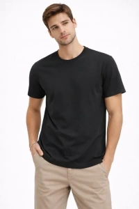 Erkek Bisiklet Yaka Tişört Regular Kalıp Basic Pamuklu Günlük Kullanım T-shirt - Siyah