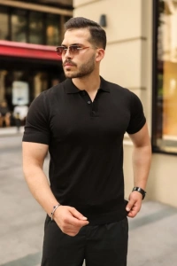 Erkek Düğmeli Yaka Pamuk Triko Tişört
