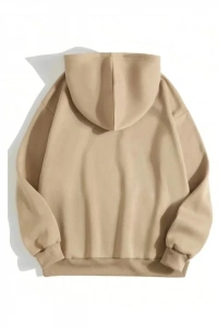 Erkek Düz Kapüşonlu Sweat - Bej
