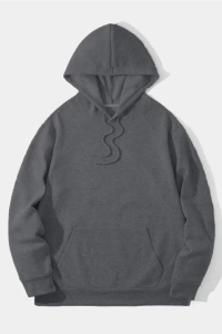 Erkek Düz Kapüşonlu Sweat - Füme
