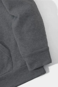 Erkek Düz Kapüşonlu Sweat - Füme