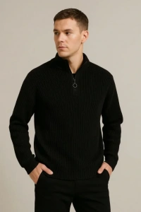 Erkek Fitilli Triko Kazak 3’lü Set – Haki, Siyah, Antrasit Kalın Dokuma Pamuklu Regular Fit V Yaka Fermuarlı Uzun Kollu Rahat Kışlık Kazak Kombini