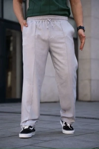 Erkek Keten Cepli Çıma Dikişli Jogger Buggy Pantalon Rahat Kalıp - Gri