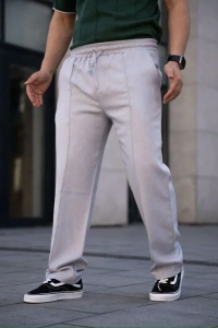 Erkek Keten Cepli Çıma Dikişli Jogger Buggy Pantalon Rahat Kalıp - Gri