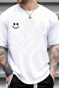 Erkek Kısa Kollu Bisiklet Yaka Baskılı Süprem Tişört