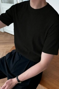 Erkek Kısa Kollu Bisiklet Yaka Triko Tişört