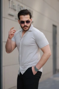 Erkek Kısa Kollu örme Kumaş Pamuklu Gömlek