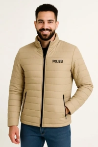 Erkek Mikro Su İtici Kapitone Baskılı Astarlı Fermuarlı Bomber Mont - Bej