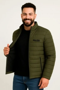Erkek Mikro Su İtici Kapitone Baskılı Astarlı Fermuarlı Bomber Mont - Haki
