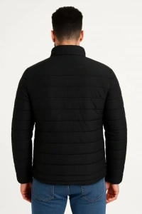 Erkek Mikro Su İtici Kapitone Baskılı Astarlı Fermuarlı Bomber Mont - Siyah