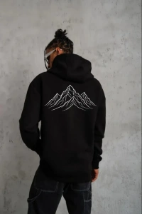 Erkek Nihilist Penguen Özel Tasarım Oversize Kapüşonlu Sweatshirt - Siyah