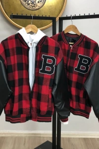 Erkek Pötikare Desen Nakışlı Kolej Ceket - Kırmızı