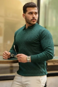 Erkek Saç örgü Desen Uzun Kollu Triko