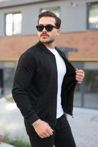 Erkek Scuba Süet Kumaş Bomber Hırka