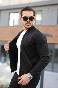 Erkek Scuba Süet Kumaş Bomber Hırka