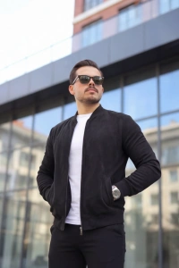 Erkek Scuba Süet Kumaş Bomber Hırka