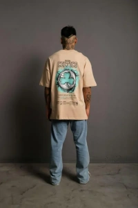 Erkek Sırt Baskılı T-shirt - Bej