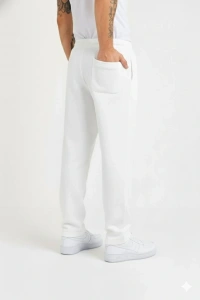Erkek Üç Iplik Kışlık Pamuklu Ovarsize Bağcıklı Düz Paça Cepli Eşofman Altı Spor Rahat Model - Beyaz
