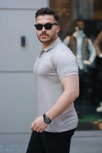 Erkek Yakalı Kagi Kumaş Kısa Kollu T-shirt