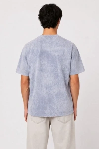Erkek Yıkamalı Washed Effect Tişört Bisiklet Yaka Sokak Stil Kısa Kol T-Shirt - Gri