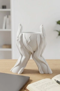 Estetik El Figürlü Dekoratif 3D Baskı Vazo Saksı Ev Dekorasyonu