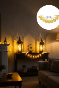 Ev Dekoru İçin Ramazan LED Işık Pilli Sıcak Sarı Cami Figürlü