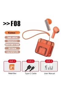 F08 Dijital Şarj Göstergeli TWS Bluetooth Kulaklık - Kırmızı