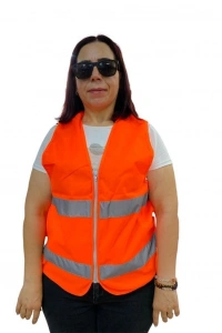 Fermuarlı Turuncu İkaz Yeleği XL Beden 59 cm