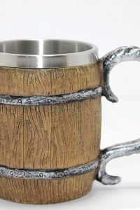 Fıçı Tasarımlı 3D Kabartmalı Paslanmaz Çelik Kupa Bardak