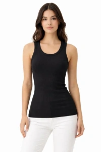 Fitilli Likralı Kaşkorse Atlet Vücuda Oturan Basic Şıklık - Siyah