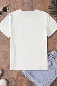 Fiyonk Baskılı Oversize Bisiklet Yaka T-shirt - Beyaz