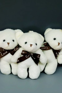 Fiyonklu Krem Renk Ayıcık Anahtarlık