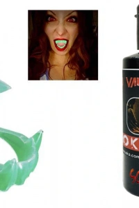 Fosforlu Çift Damak Takma Vampir Dişi ve 50 gr Tiyatro Kanı Set