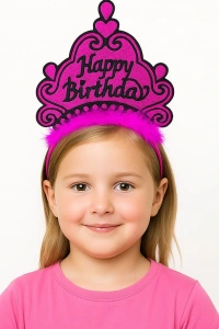 Fuşya Happy Birthday Doğum Günü Prenses Tacı