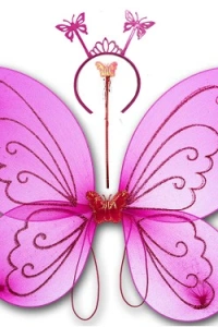 Fuşya Renk Kelebek Kanadı Tacı ve Sopası