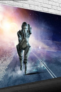 Futuristik , İnsansı Robot , Mavi Tonlar Kanvas Tablo 50 x 70