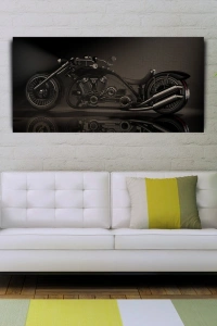 Futuristik Siyah Chopper Motosiklet Kanvas Tablo 60 x 120