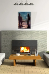 Gece Havuzdaki Kadın , Mavi Siyah Tonlarda Kanvas Tablo 50 x 70