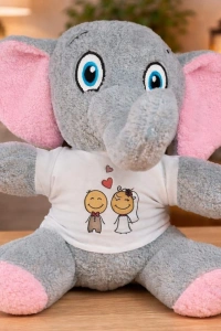 Gelin Damat Tasarım Tişörtlü Sevimli Peluş Fil