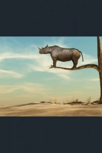 Gergedan, Çöl ve Kuru Ağaç Retro Kanvas Tablo 60 x 120