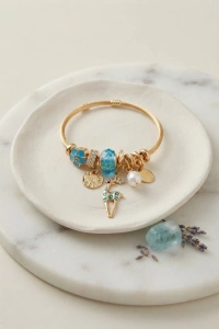 Geyik Model Gold Renk Mavi Charmlı Bileklik