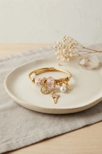 Geyik Model Gold Renk Pembe Charmlı Bileklik