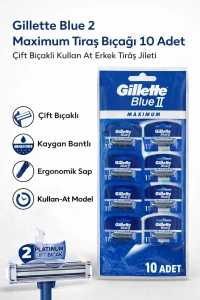 Gillette Blue 2 Maximum Tıraş Bıçağı 10 Adet Çift Bıçaklı Kullan At Erkek Tıraş Jileti