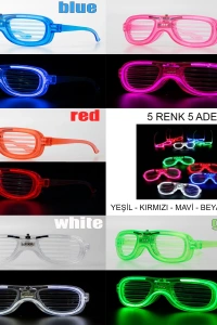 Glow Model Led Işıklı Parti Gözlüğü 3 Modlu 5 Renk 5 Adet