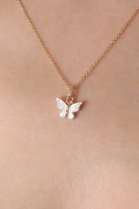 Gold Beyaz Renk Kelebek Figür Kadın Kolye