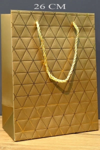 Gold Geometrik Desenli Büyük Boy Karton Hediye Çantası
