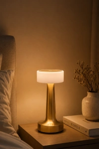Gold Kare LED Masa Lambası Şarjlı Dimmer Kontrollü Dekoratif Işık